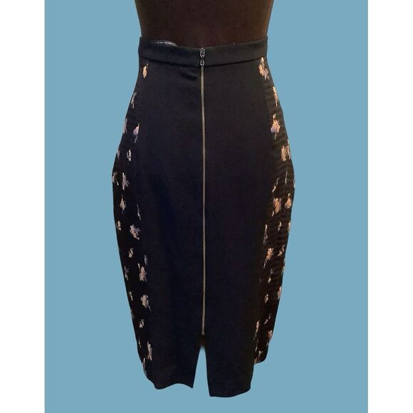 Roland Mouret Black Floral Skirt Sz 10 - Picture 3 of 5